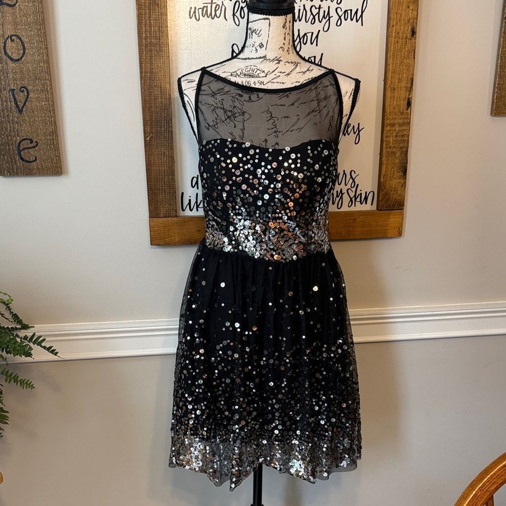 Emerald Sundae Black and Silver Sequin Mini Dress
